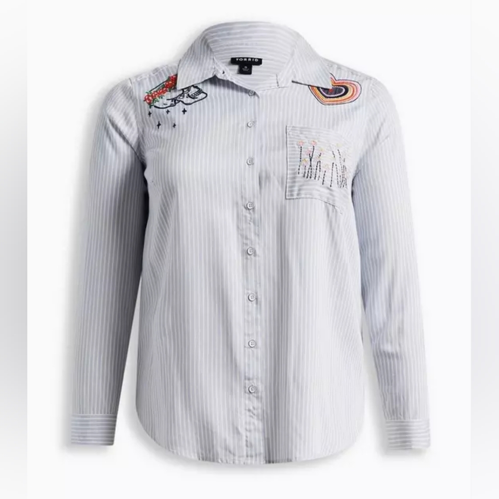 Torrid striped embroidered button up shirt